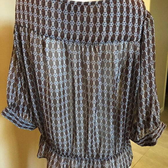 CLASS Boho inspired Peasant Top Brown/Blue Sz M - Picture 3 of 6